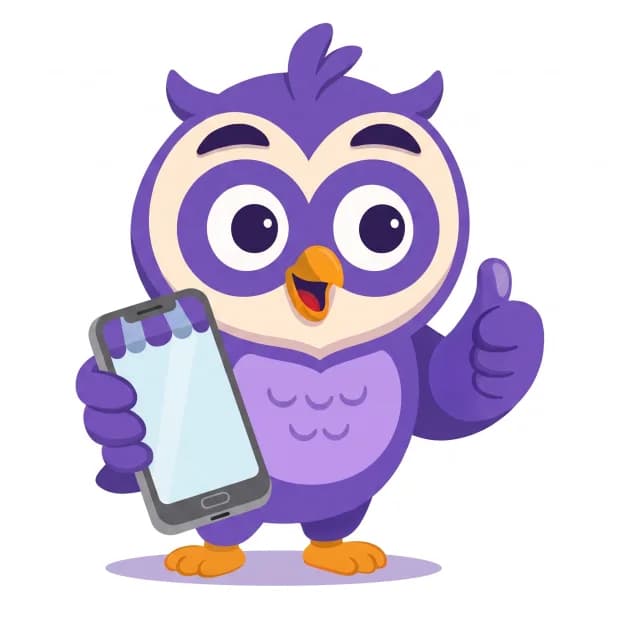 Oli, a coruja do Coompare, com seu celular